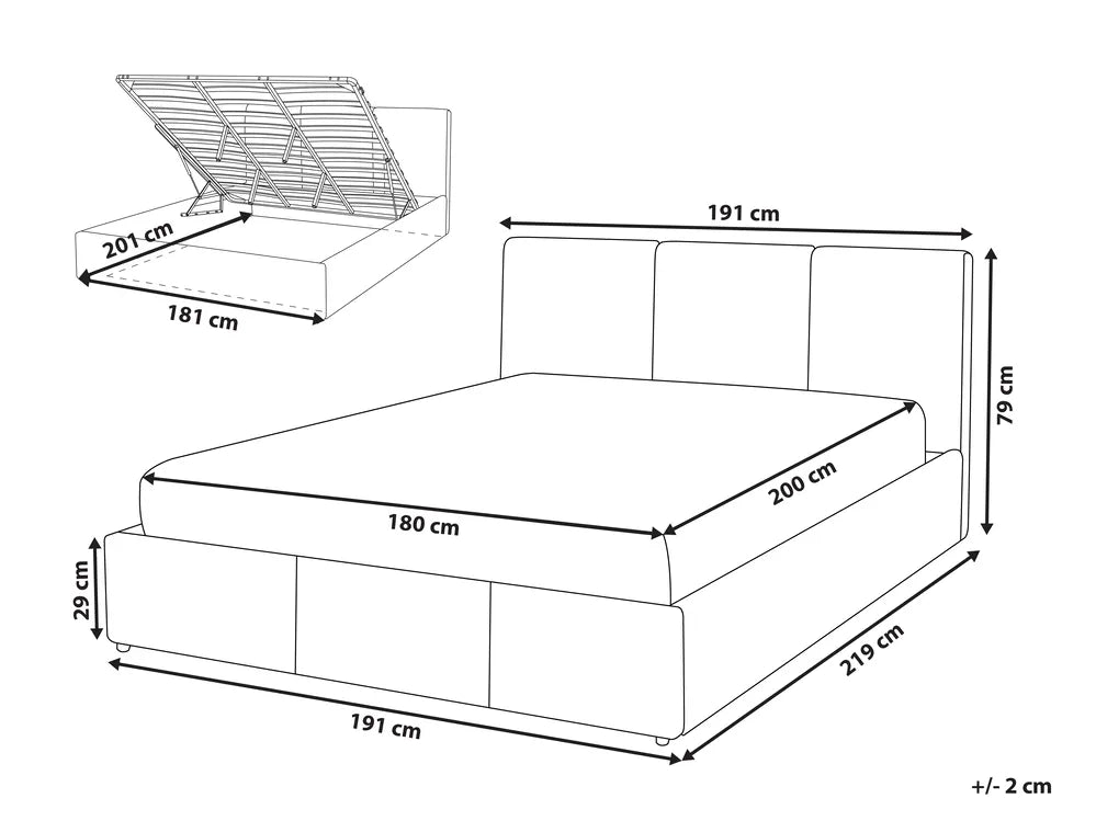 Ottoman Bed Velvet 180 x 200 cm (EU Super King) Dark Grey Carol