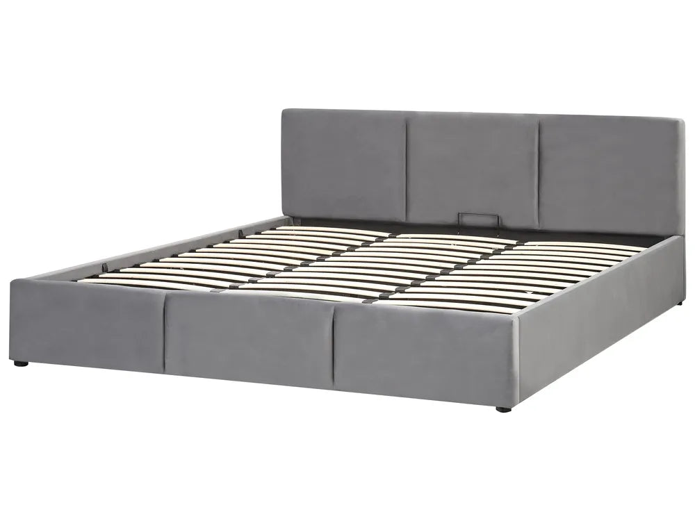 Contemporary velvet storage bed with padded headboard