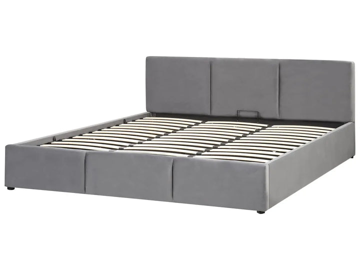 Contemporary velvet storage bed with padded headboard