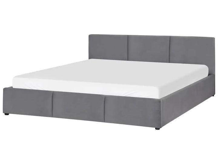 Dark grey velvet super king ottoman bed with storage