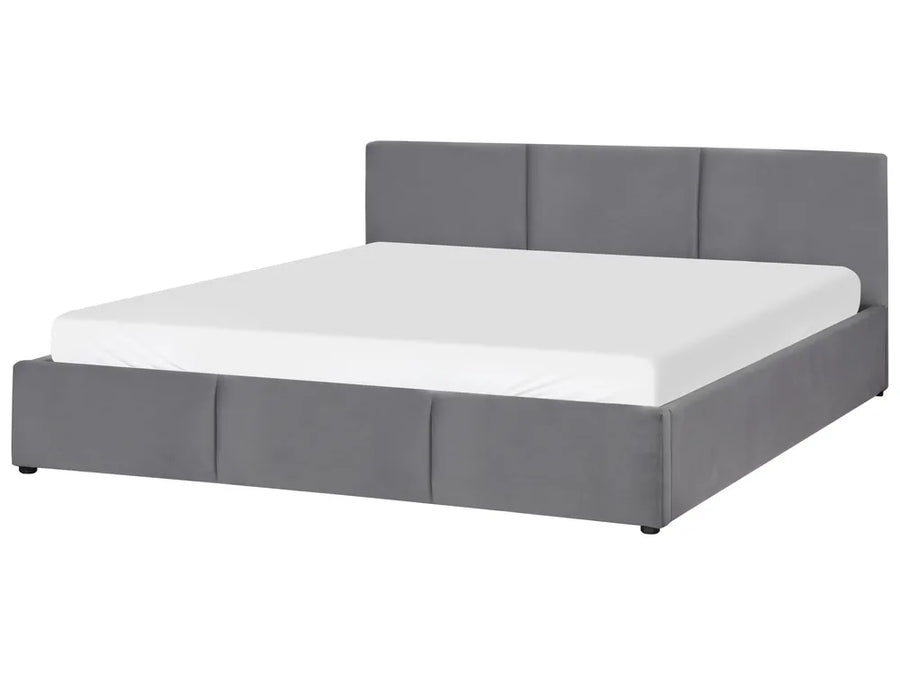 Dark grey velvet super king ottoman bed with storage