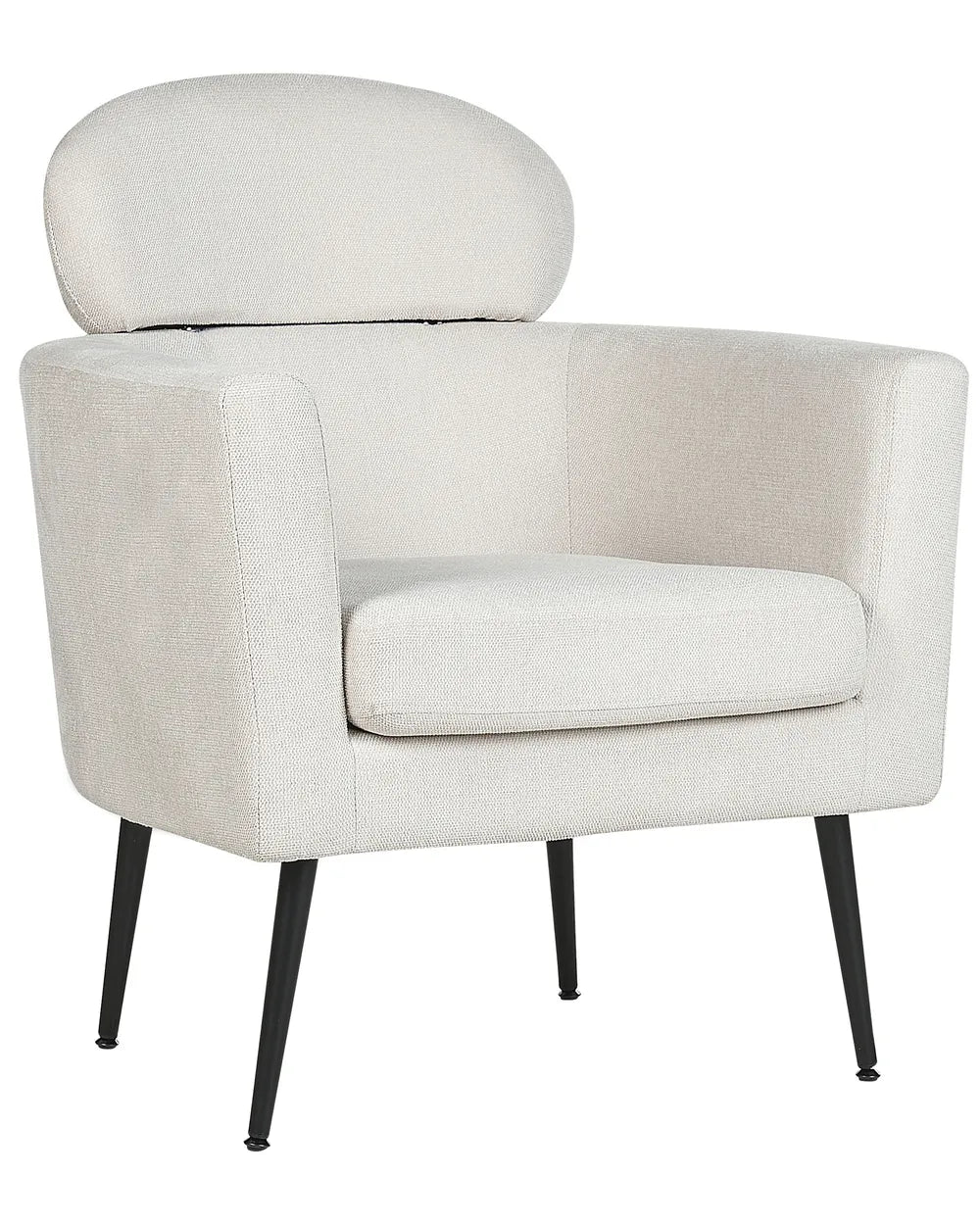 Beige armchair with black legs on a white background