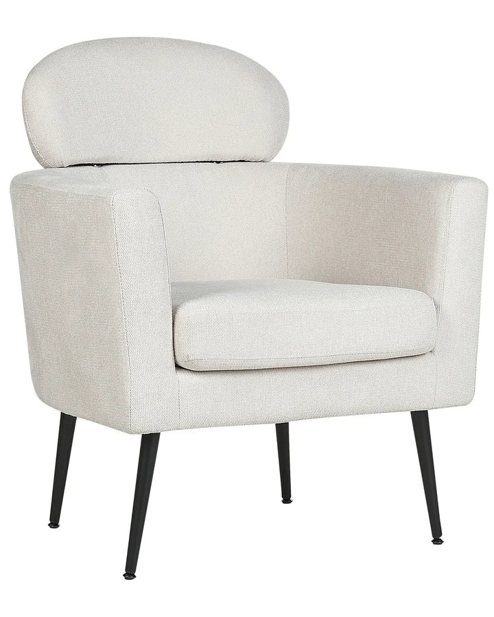Beige armchair with black legs on a white background