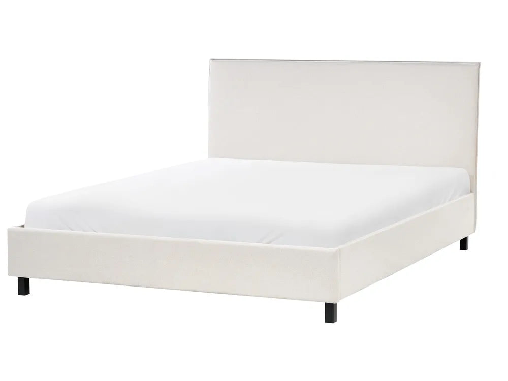 Beige fabric king size bed with padded headboard