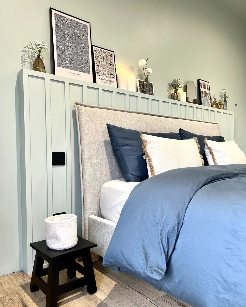 Contemporary beige bed with slatted base