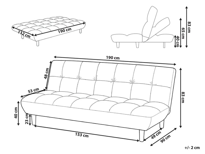 Sofa Bed 2 Seater Fabric Brown Gabbie