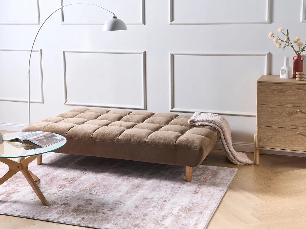 Sofa Bed 2 Seater Fabric Brown Gabbie
