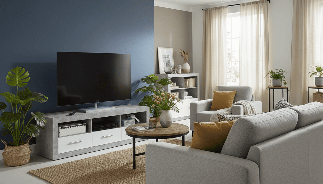 Grey and white gloss TV cabinet with 3 drawers and storage