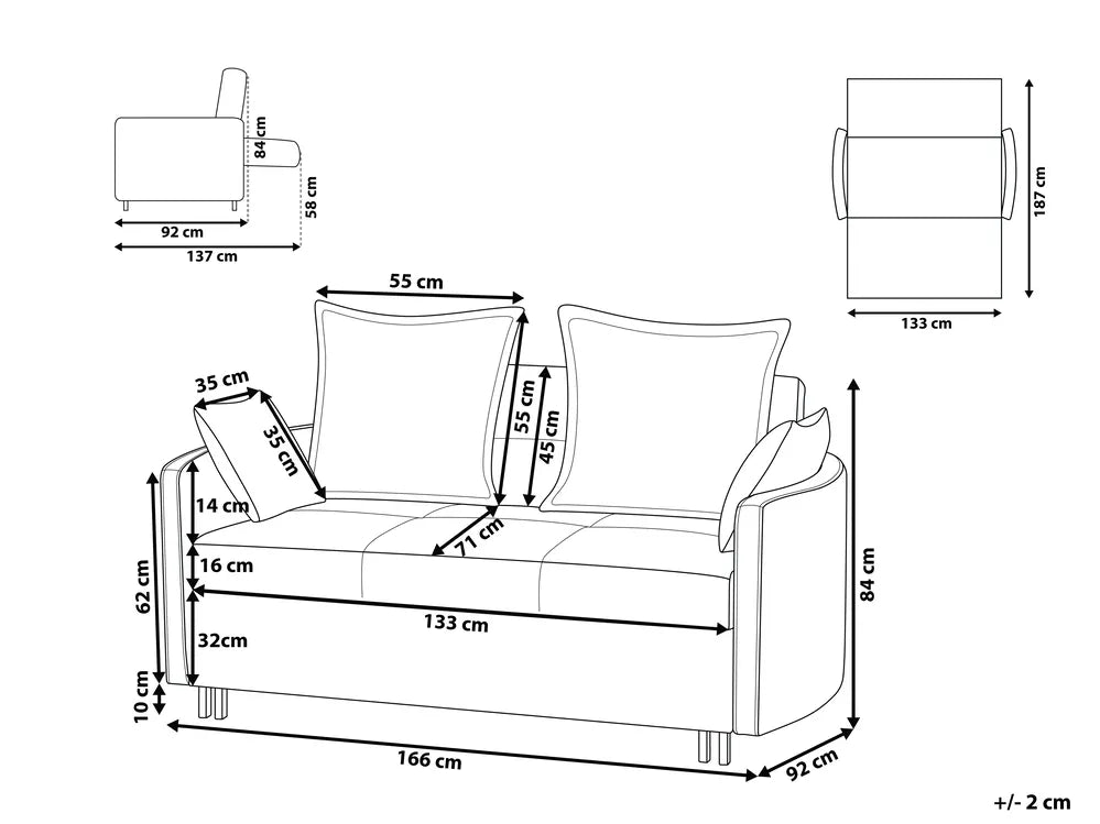 Sofa Bed 2 Seater Fabric Golden Brown Dover