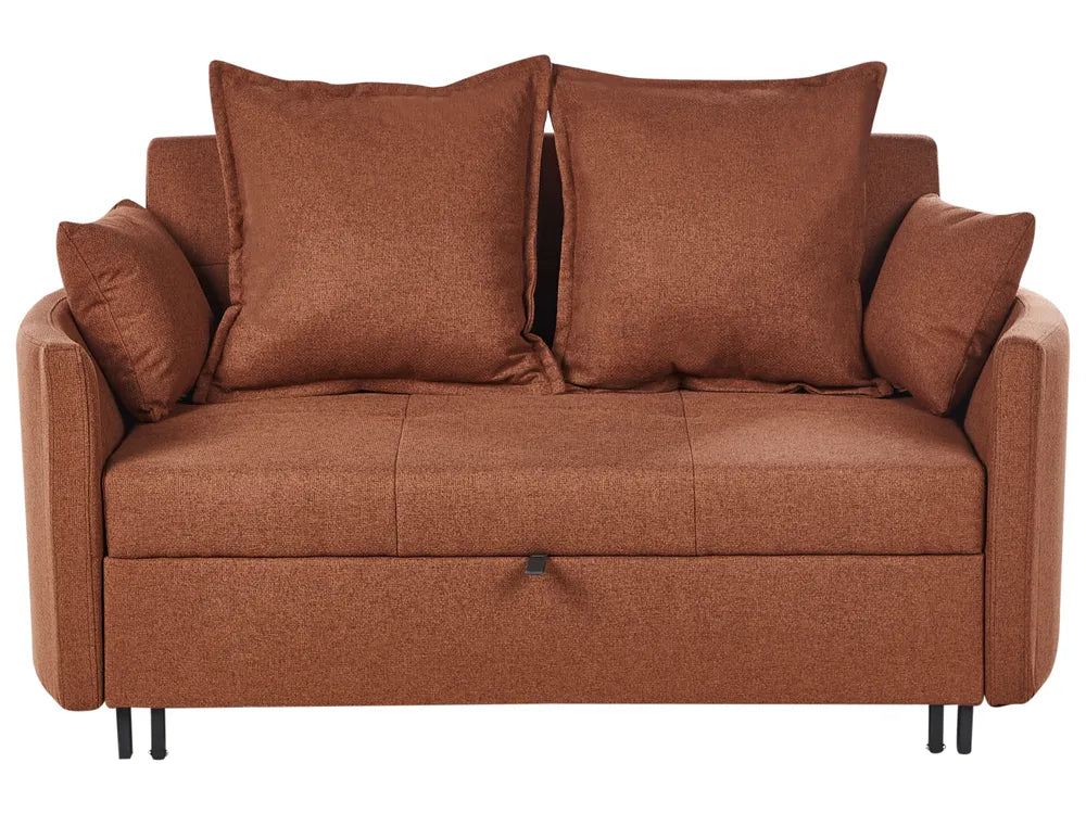 Brown sofa with cushions on a white background