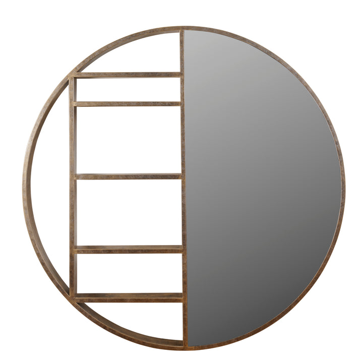 Large gold shelving mirror with metal frame