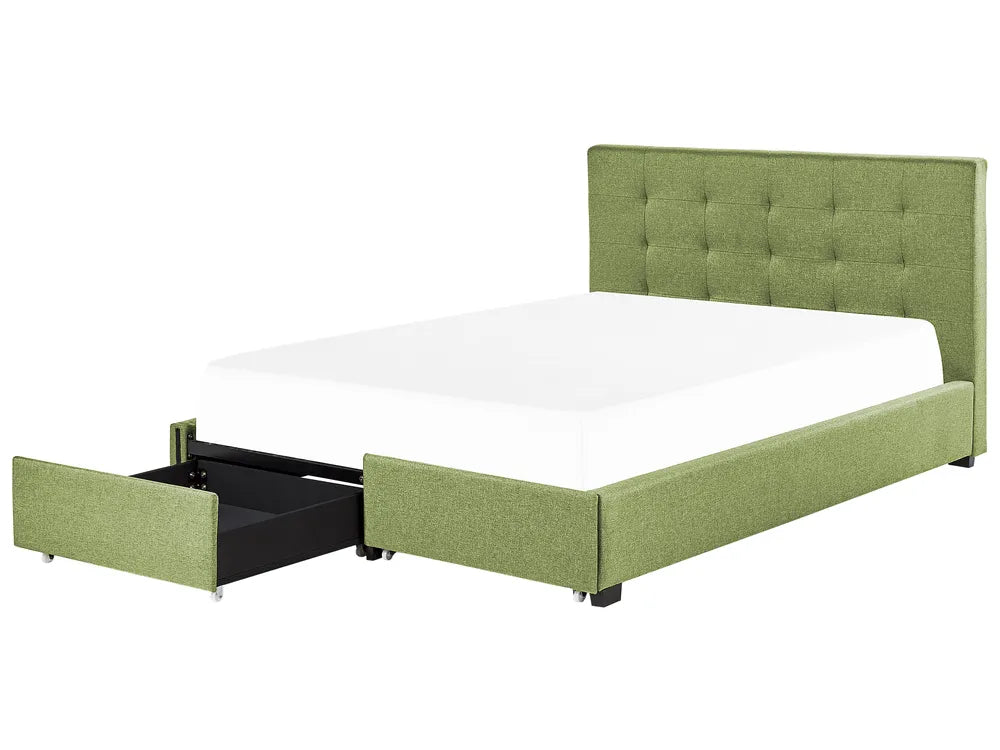 Bed with Storage Drawers Fabric 180 x 200 cm (EU Super King) Green Nancy