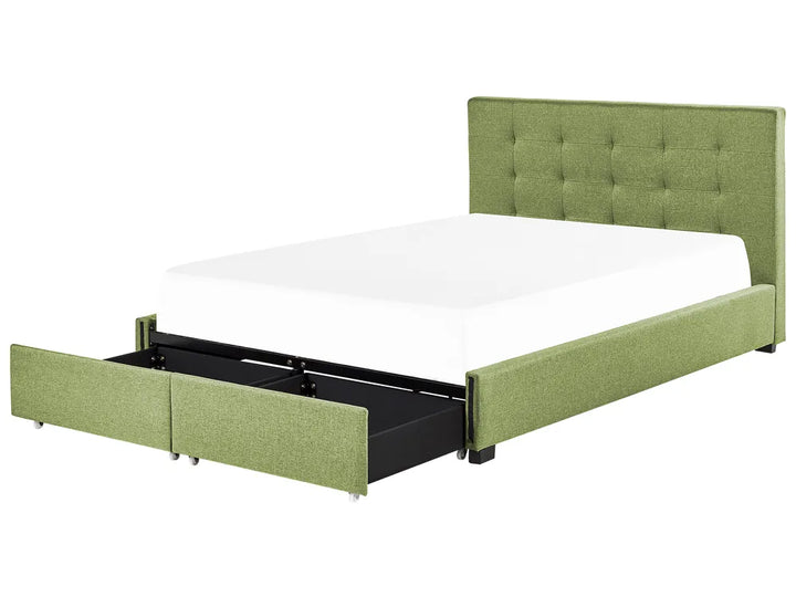 Bed with Storage Drawers Fabric 180 x 200 cm (EU Super King) Green Nancy