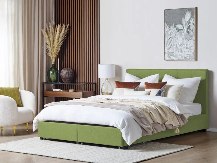 Bed with Storage Drawers Fabric 180 x 200 cm (EU Super King) Green Nancy