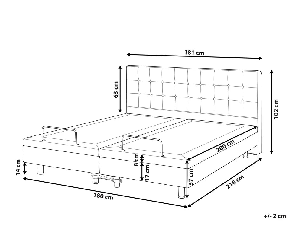 Adjustable Bed Fabric 180 x 200 cm (EU Super King) Dark Grey Antioch