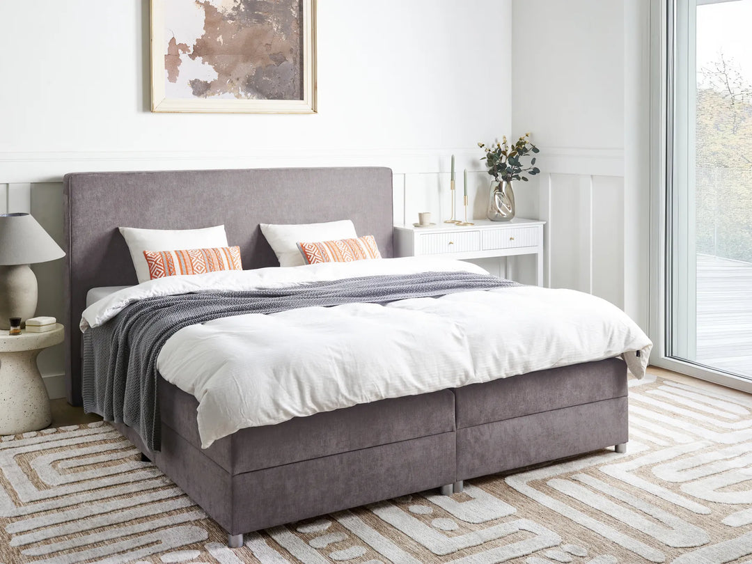 180x200 cm taupe upholstered bed with lift storage