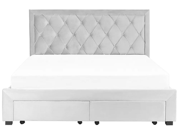 Bed with Storage Drawers Velvet 180 x 200 cm (EU Super King) Light Grey Klea