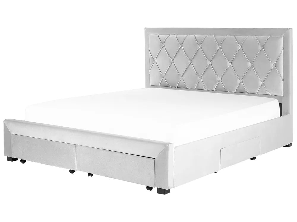 Bed with Storage Drawers Velvet 180 x 200 cm (EU Super King) Light Grey Klea