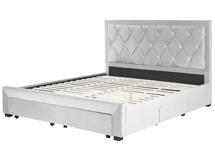 Bed with Storage Drawers Velvet 180 x 200 cm (EU Super King) Light Grey Klea