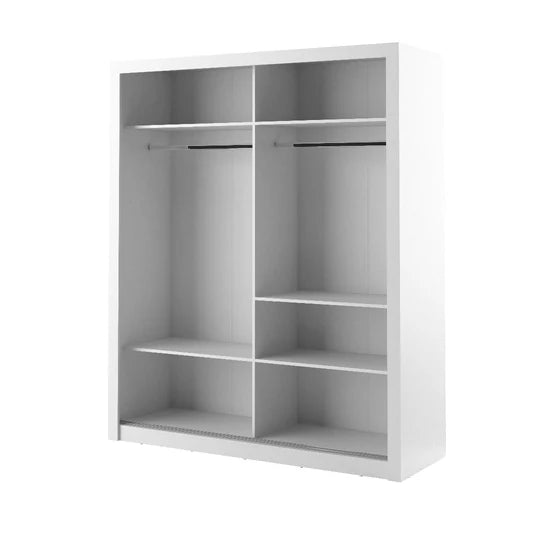 White wardrobe with open doors on a white background