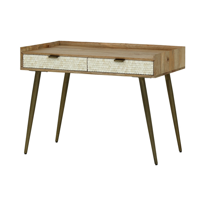 Wooden desk with two drawers on a white background