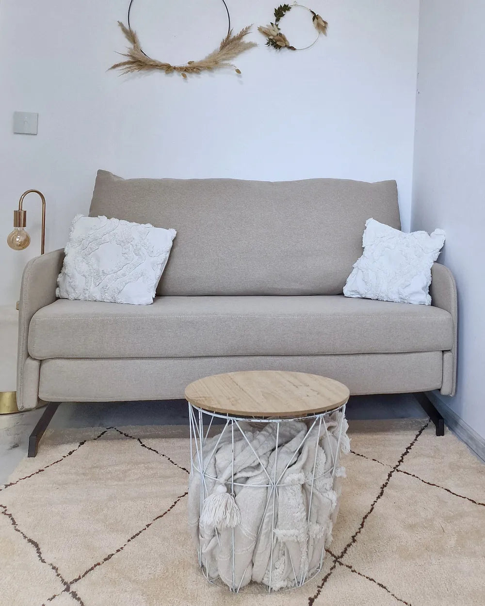 Sofa Bed 2 Seater Fabric Beige Eluna