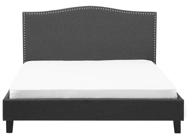 Contemporary bed with decorative nailhead trim and LEDs