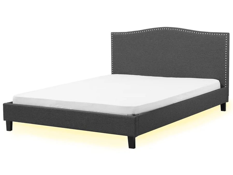 White fabric super king bed with LED light headboard