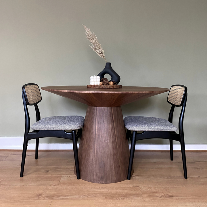 Lotus Walnut Brown Wood Round Dining Table