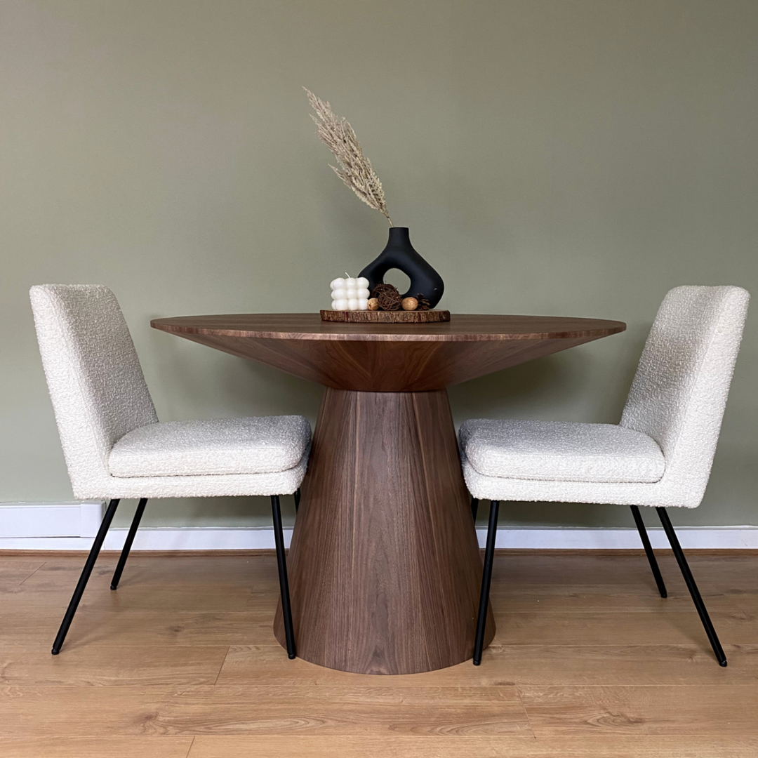Lotus Walnut Brown Wood Round Dining Table