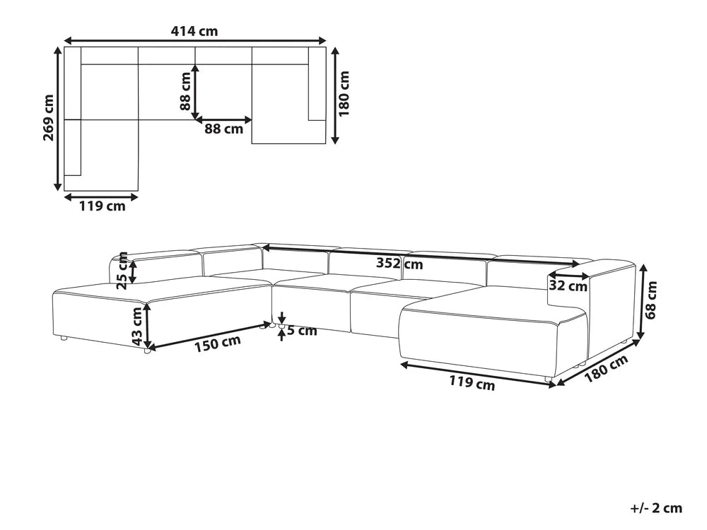 Modular Corner Sofa 5 Seater Corduroy Off-White Right Hand Oakham