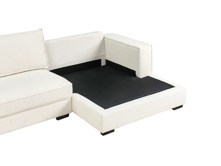 Corner Sofa Boucle Off-White with Ottoman Left Hand Edyth