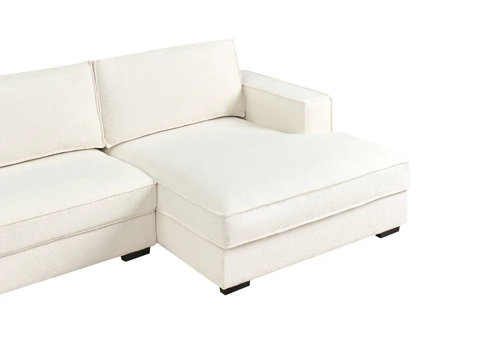 Corner Sofa Boucle Off-White with Ottoman Left Hand Edyth