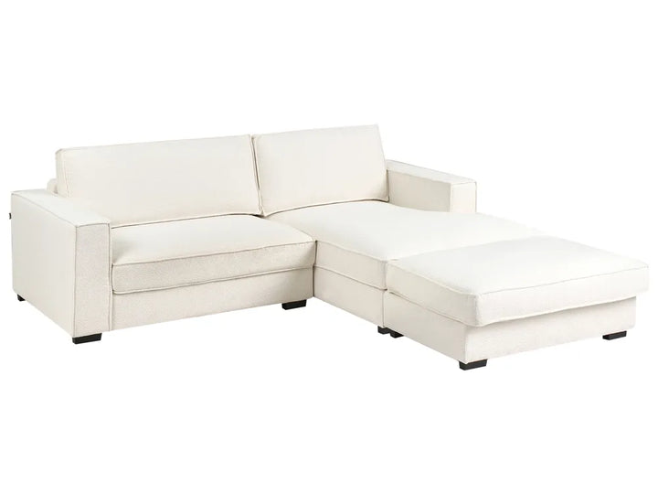 Corner Sofa Boucle Off-White with Ottoman Left Hand Edyth