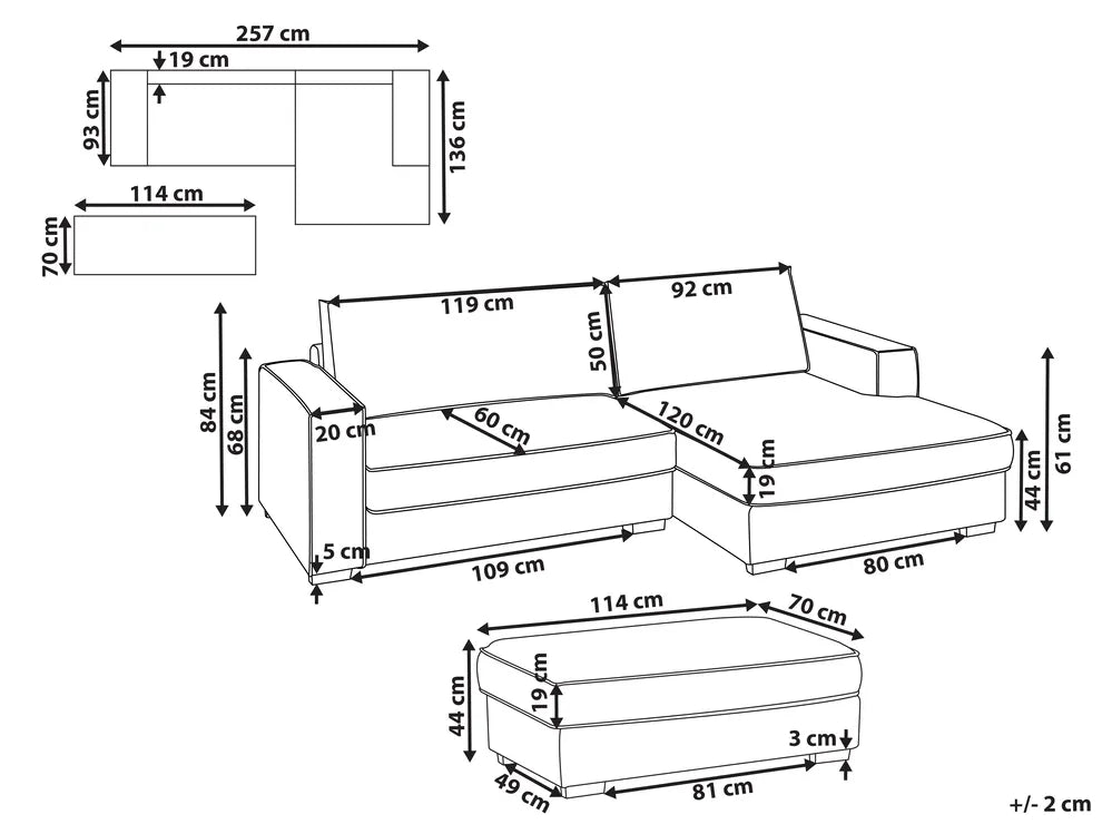 Corner Sofa Boucle Off-White with Ottoman Left Hand Edyth