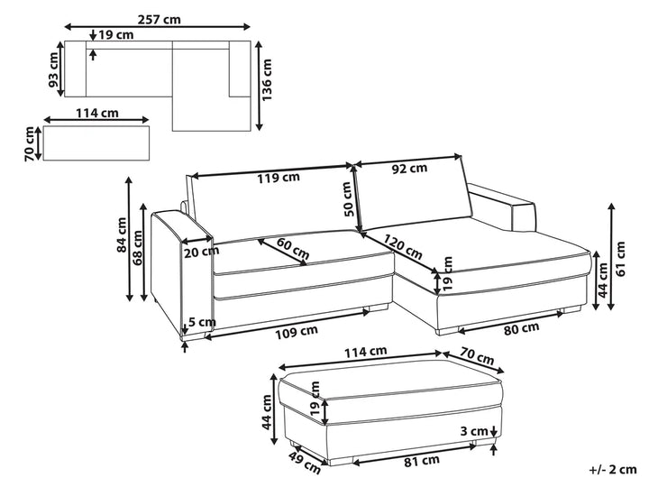 Corner Sofa Boucle Off-White with Ottoman Left Hand Edyth
