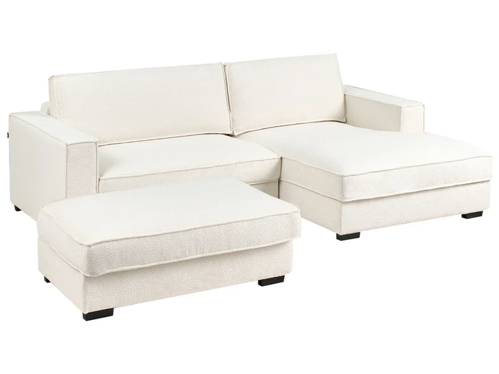 Corner Sofa Boucle Off-White with Ottoman Left Hand Edyth