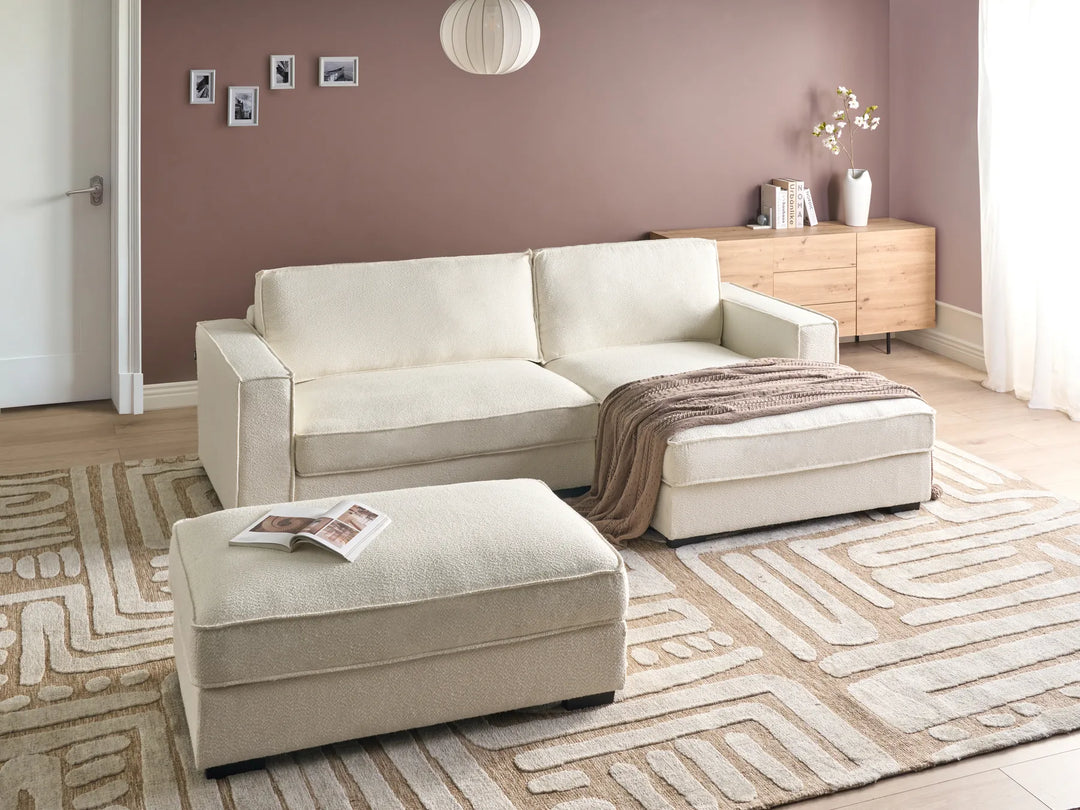 Corner Sofa Boucle Off-White with Ottoman Left Hand Edyth