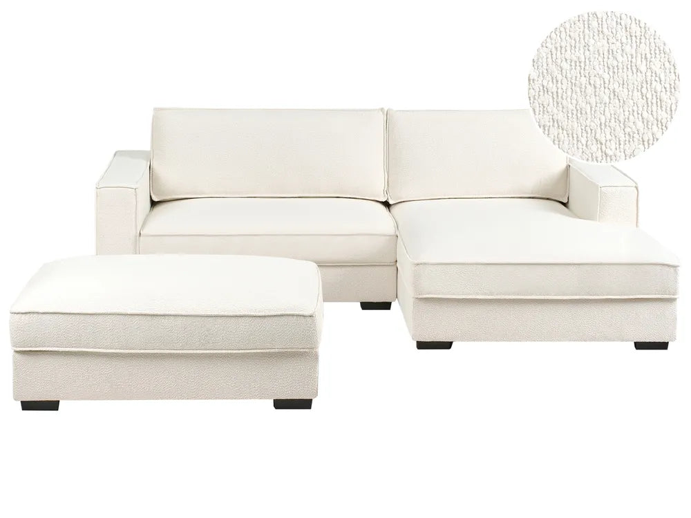 Corner Sofa Boucle Off-White with Ottoman Left Hand Edyth