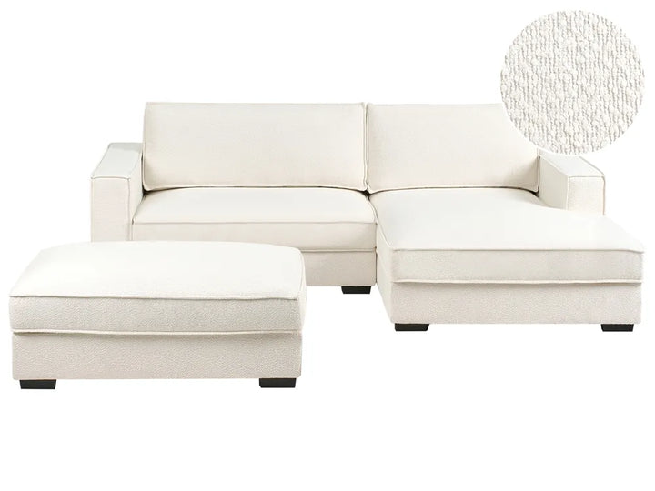Corner Sofa Boucle Off-White with Ottoman Left Hand Edyth