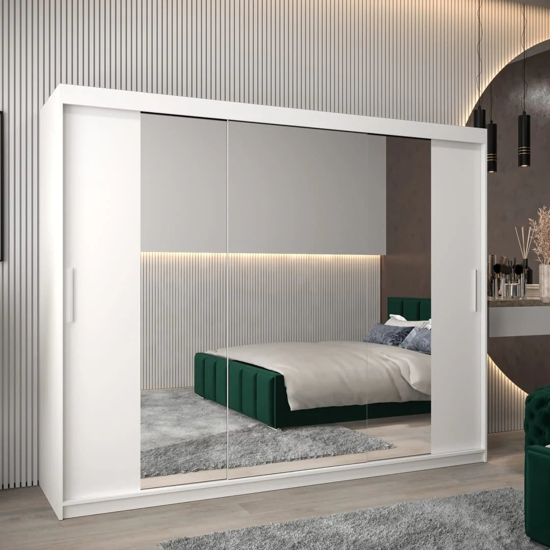 Tokyo II 250cm white sliding wardrobe with mirrored doors