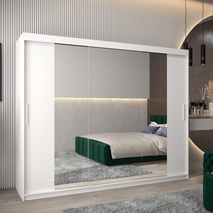Tokyo II 250cm white sliding wardrobe with mirrored doors