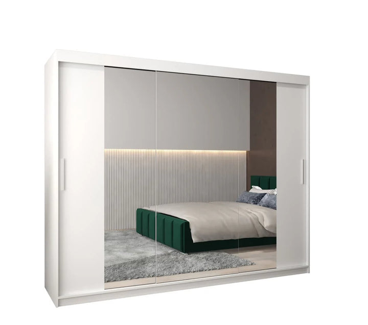 White sliding door wardrobe 250cm with three mirrors