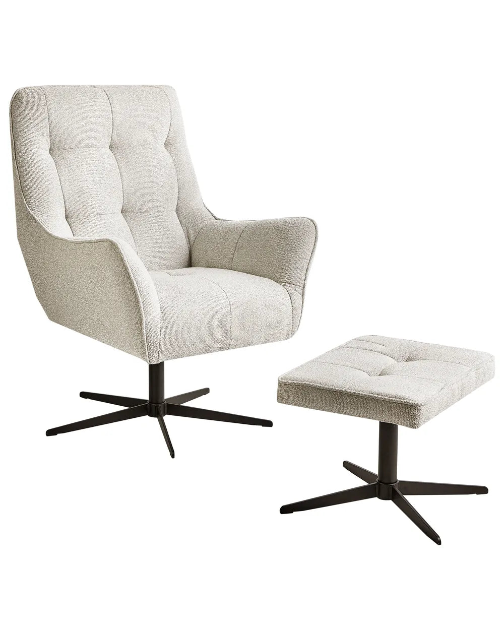 Beige armchair with ottoman on a white background