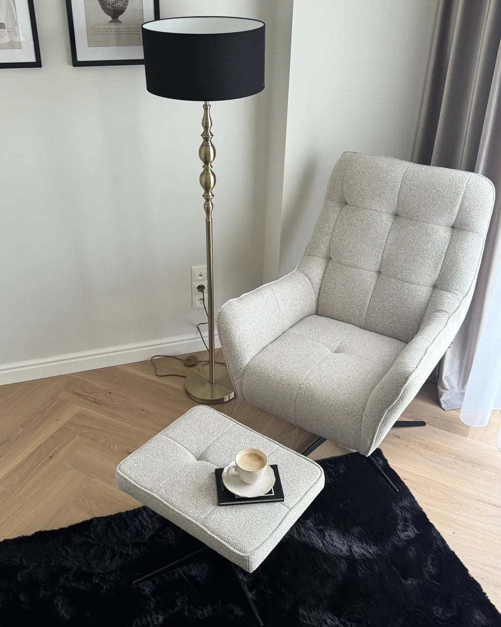 Swivel Armchair with Footstool Fabric Light Beige Lorentz