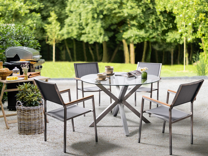 Maletto Garden Garden Dining Table 120 cm 120 cm Glass Silver