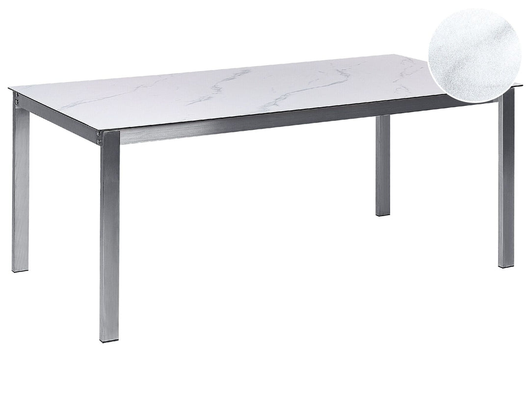 Cosoleto Garden Dining Table 180 cm 90 cm Marble Effect Glass White