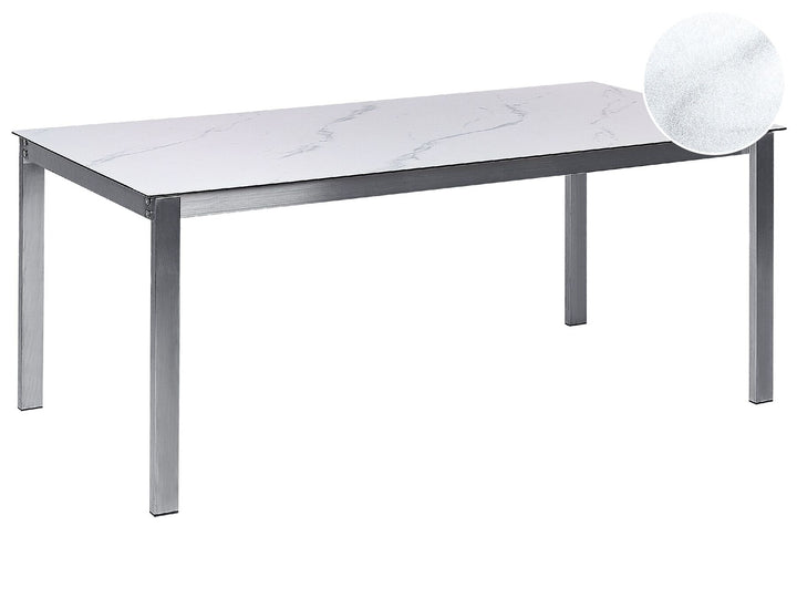 Cosoleto Garden Dining Table 180 cm 90 cm Marble Effect Glass White
