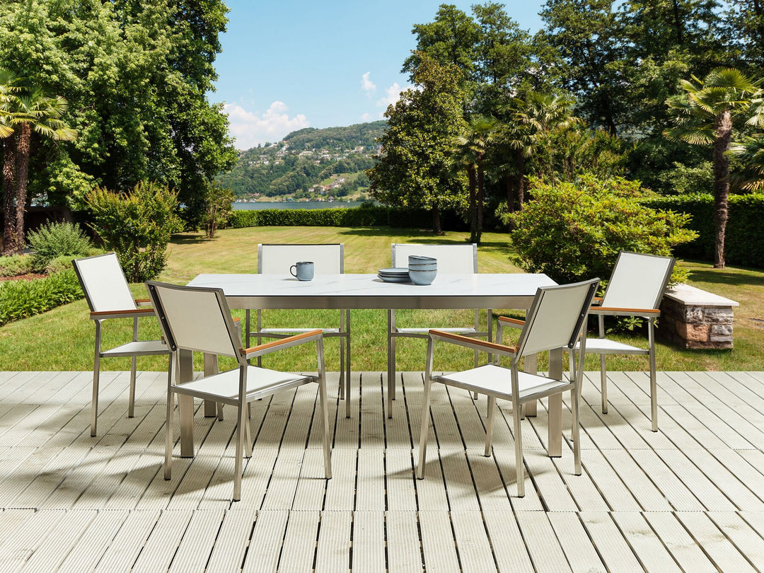 Cosoleto Garden Dining Table 180 cm 90 cm Marble Effect Glass White
