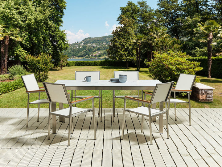 Cosoleto Garden Dining Table 180 cm 90 cm Marble Effect Glass White
